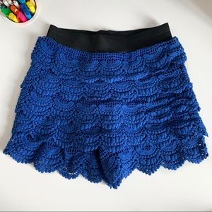 blue ruffle shorts